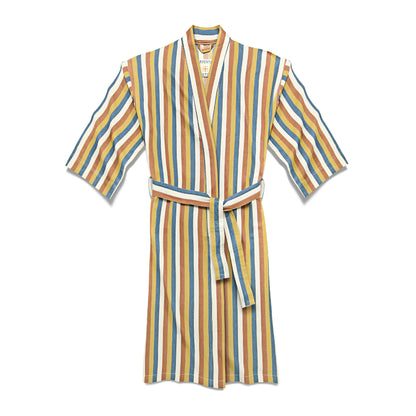 Product photo of Carpenter Hotel striped robe laid out on a white background
